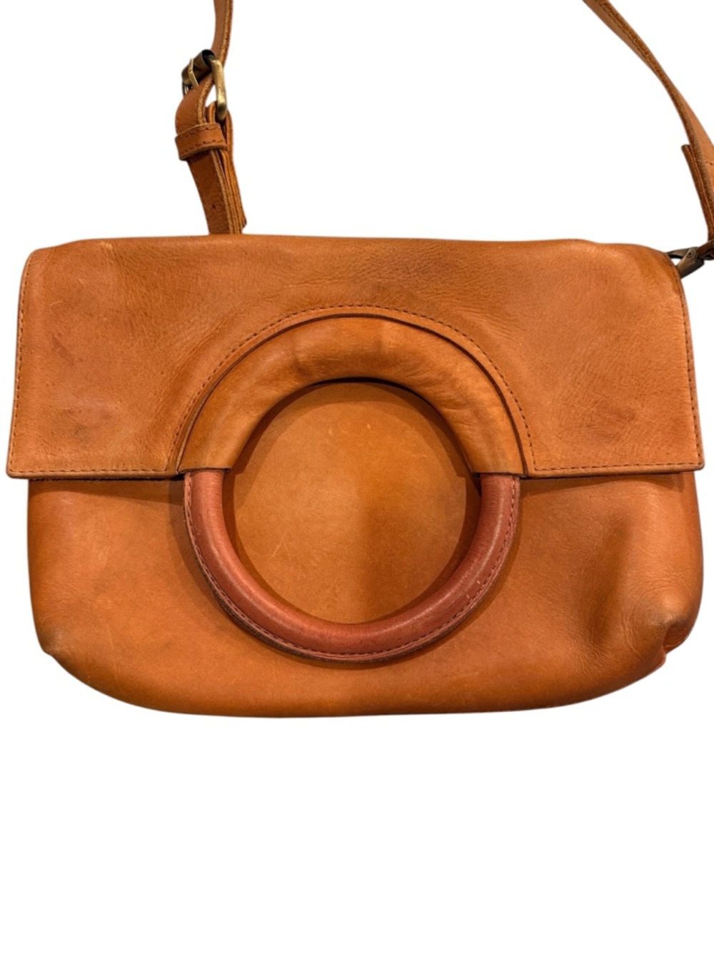 Able Vintage Tan Leather Fold-over Shoulder Messenger Bag - Picture 5 of 8